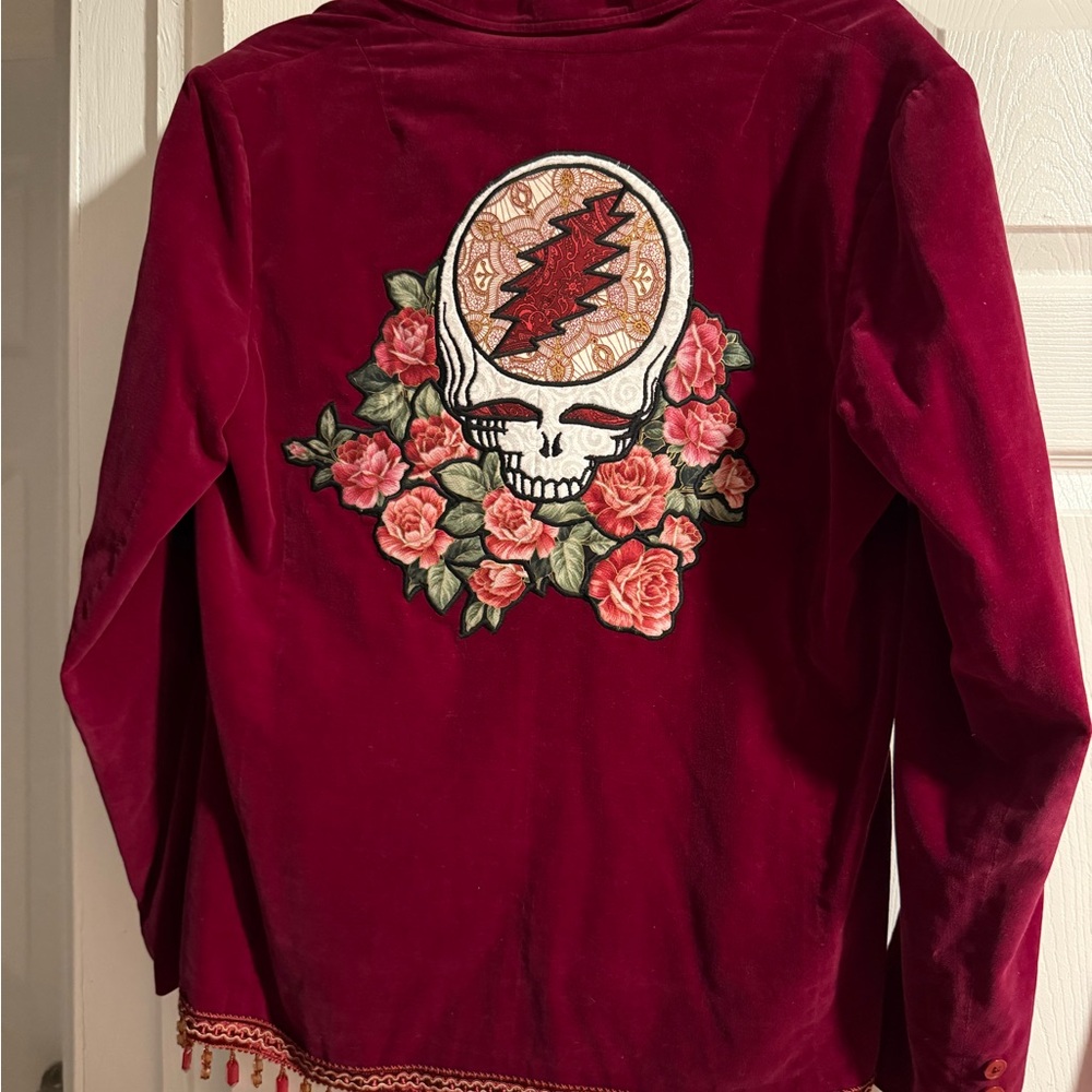 Anthropologie Red Blazer Upcycled with Grateful Dead Patch